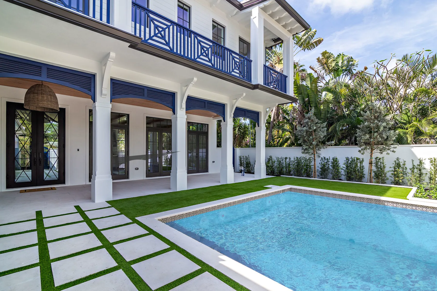 Pool and rear elevation at Casa De Azul