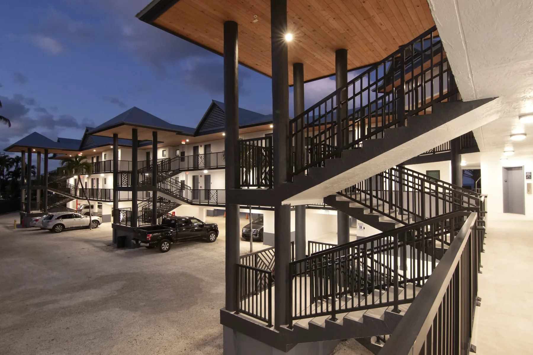 Guest-building courtyard at dusk