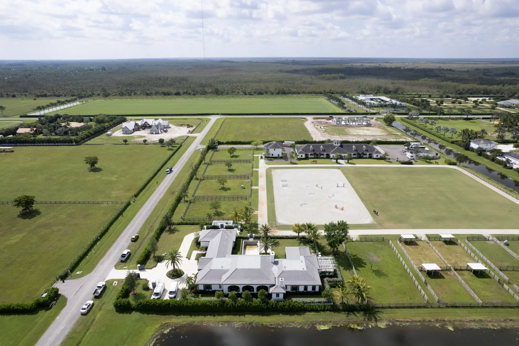 Aerial view of the full Lasso Way equestrian grounds